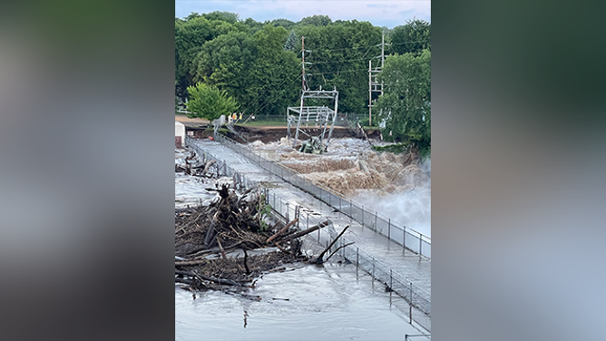 This photo shows a substation that was washed away by flooding at the Rapidan Dam in Minnesota.