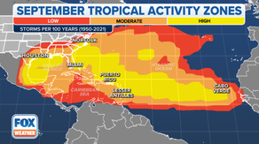 Where tropical storms and hurricanes typically occur during each month of Atlantic hurricane season